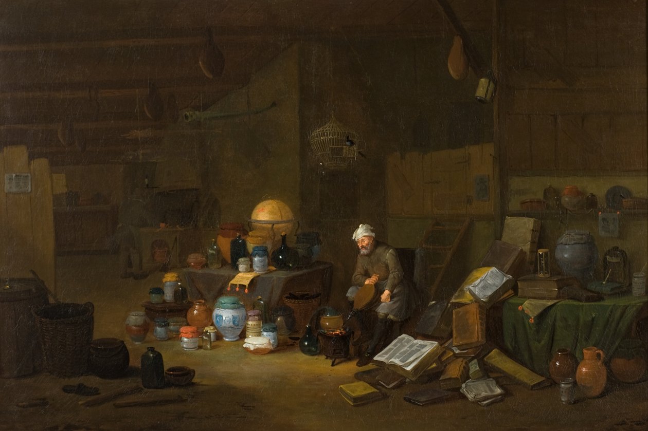 O Alquimista de Egbert van the Elder (studio of) Heemskerck