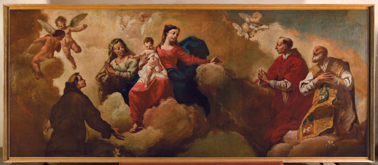 Madonna e a criança com St. Anne que aparece aos Sts. Anthony e Charles Borromeo, 1748 de Egidio dall
