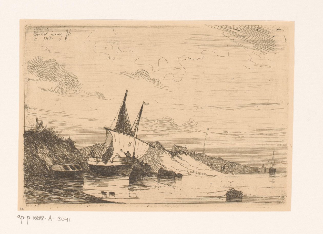 Barco de pesca nas dunas de Blankenberge de Egidius Linnig