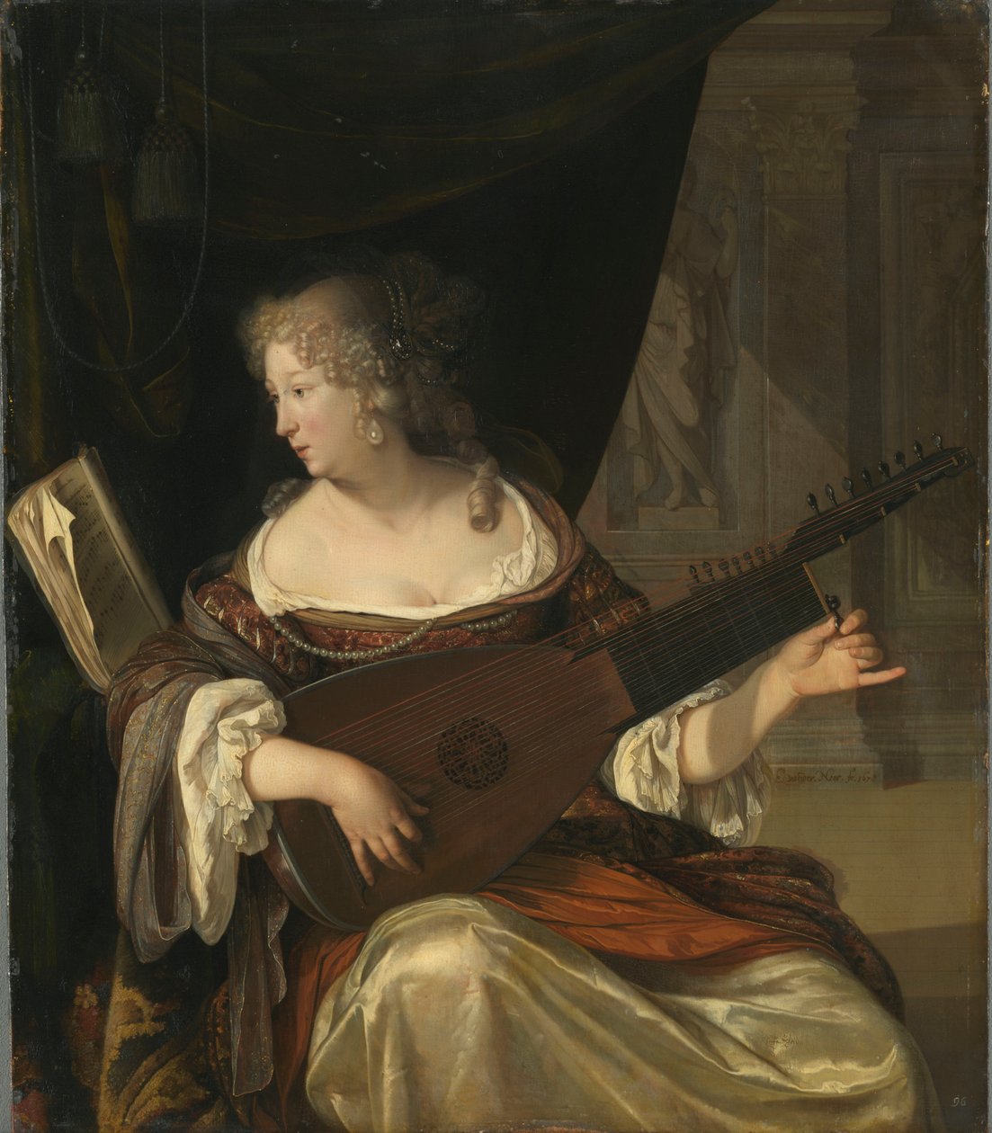 Mulher, afinando, um, theor de Eglon van der Neer