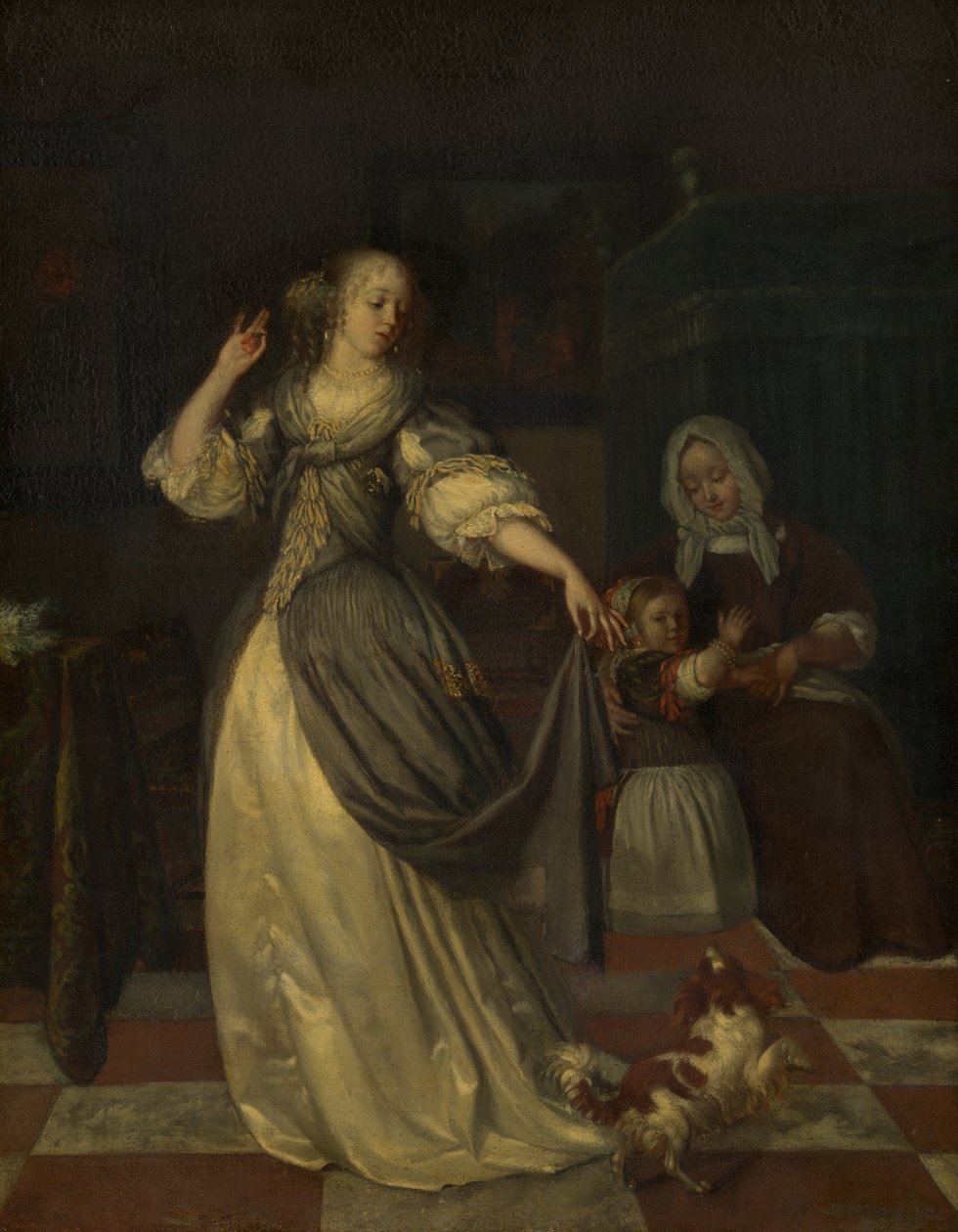 Senhora a brincar com um cão de Eglon van der Neer