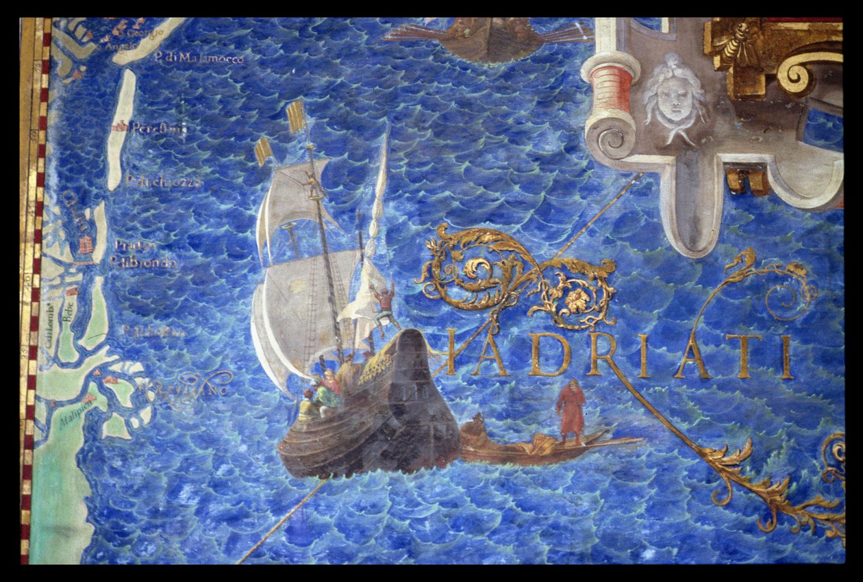 Um galeão no Adriático, detalhe da &39;Galeria de Mapas Geográficos&39;, 1580-83 de Ignazio Danti