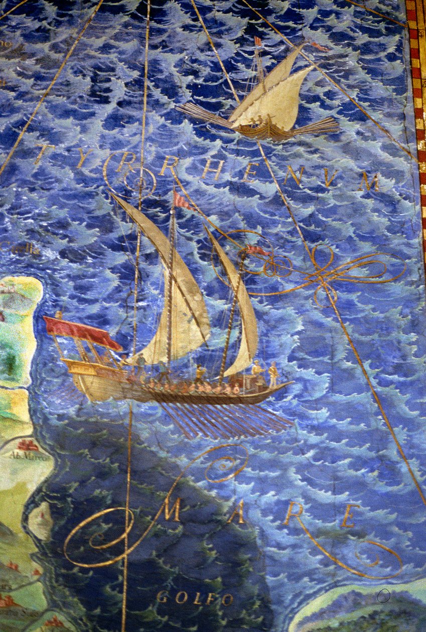 O Mar Tirreno, detalhe da &39;Galeria de Mapas Geográficos&39;, 1580-83 de Ignazio Danti
