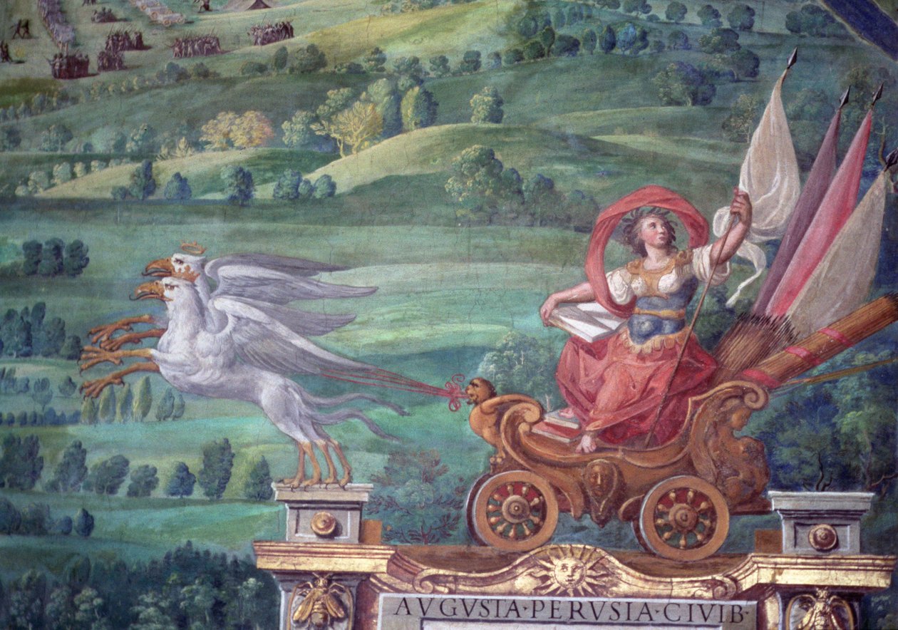 Carruagem desenhada por grifos, detalhe da "Galleria delle Carte Geografiche". de Egnazio Danti