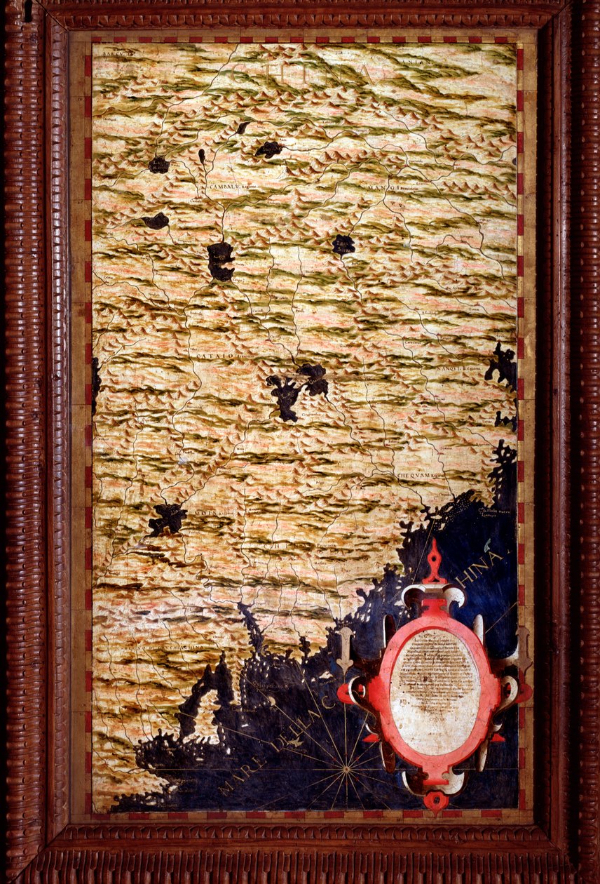 Mapa da China criado por Egnazio Danti (1536-1586) matemático, cosmógrafo e arquiteto italiano. Por volta de 1567. Florença, Palazzo Vecchio, Sala del Mappamondo de Egnazio Danti
