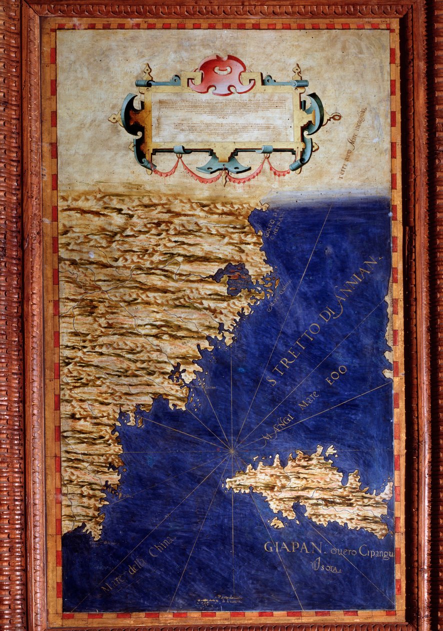 Mapa da China e do Japão feito por Egnazio Danti (1536-1586) matemático, cosmógrafo e arquiteto italiano. Por volta de 1567. Florença, Palazzo Vecchio, Sala del Mappamondo de Egnazio Danti