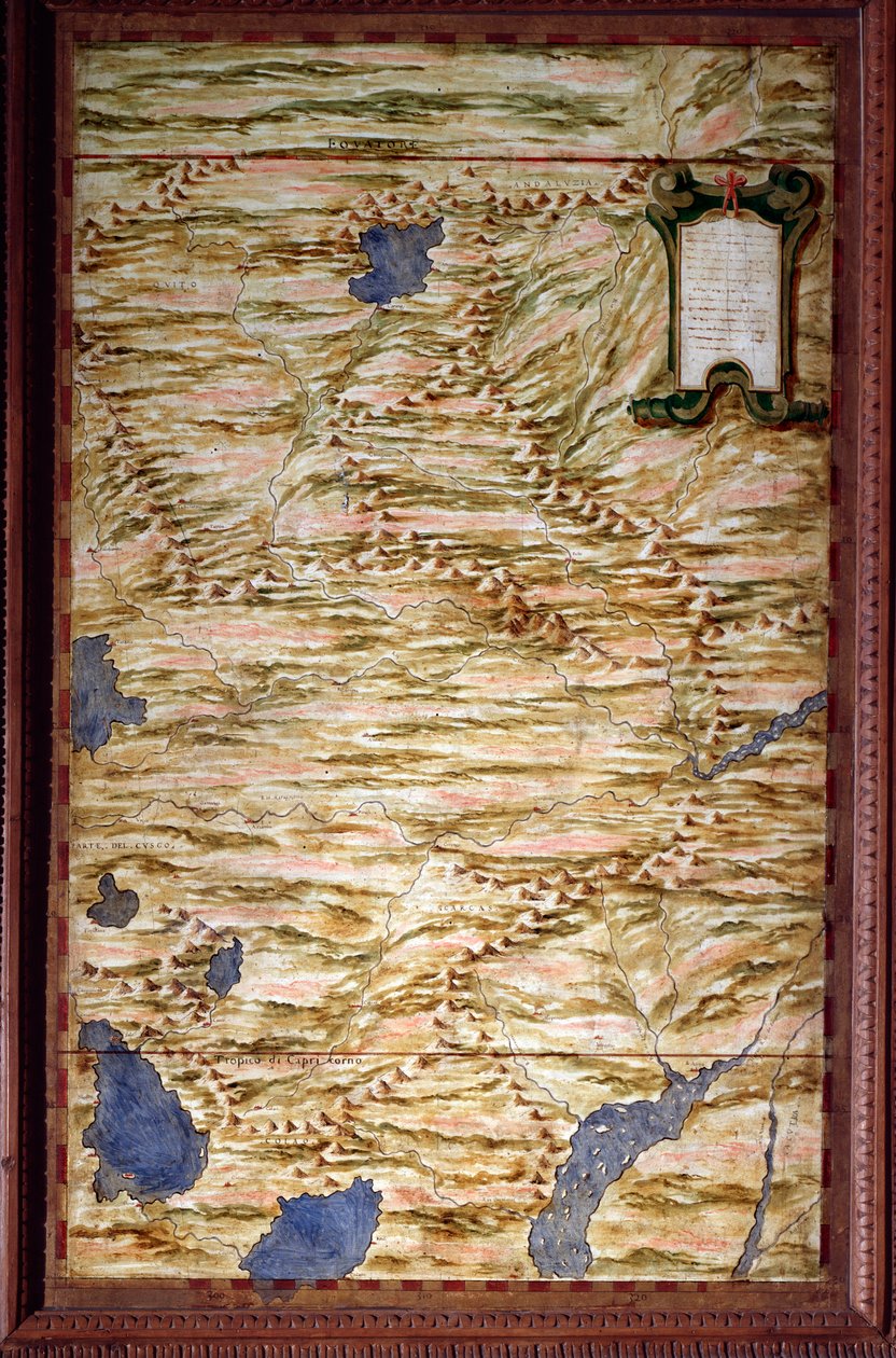 Mapa do Peru Mapa feito por Egnazio Danti (1536-1586) matemático, cosmógrafo e arquiteto italiano. Por volta de 1567. Florença, Palazzo Vecchio, Sala del Mappamondo de Egnazio Danti