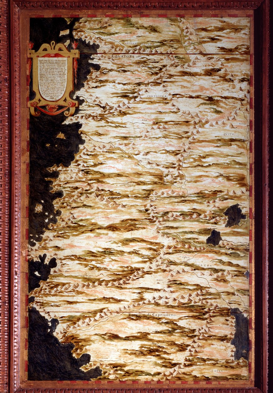 Mapa do Peru Mapa feito por Egnazio Danti (1536-1586) matemático, cosmógrafo e arquiteto italiano. Por volta de 1567. Florença, Palazzo Vecchio, Sala del Mappamondo de Egnazio Danti
