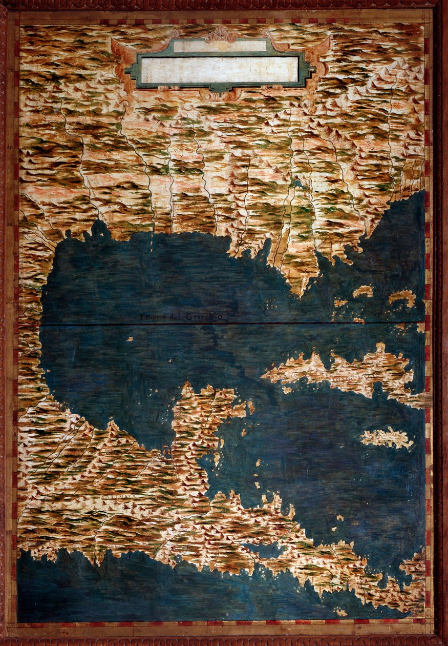 Mapa do México, Cuba, Flórida e Jamaica feito por Egnazio Danti (1536-1586) matemático, cosmógrafo e arquiteto italiano. Por volta de 1567. Florença, Palazzo Vecchio, Sala del Mappamondo de Egnazio Danti