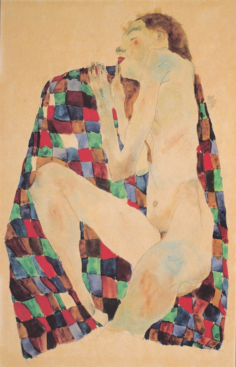 Nu feminino no pano xadrez de Egon Schiele