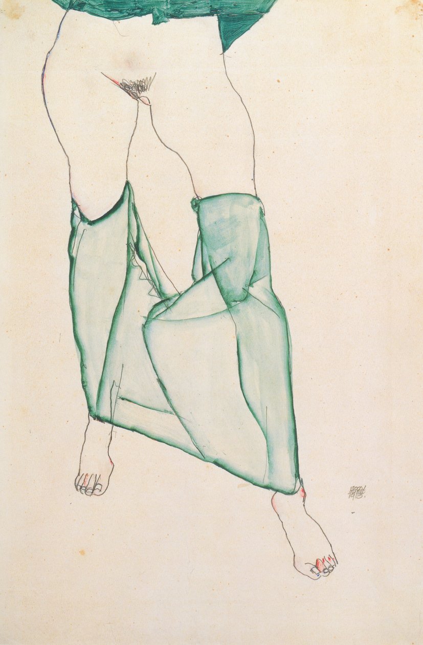 Torso feminino com cortinas verdes de Egon Schiele