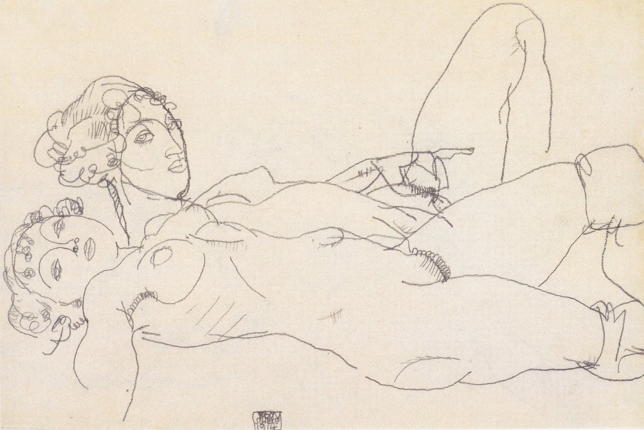 Dois, mentindo, menina, arquivos de Egon Schiele