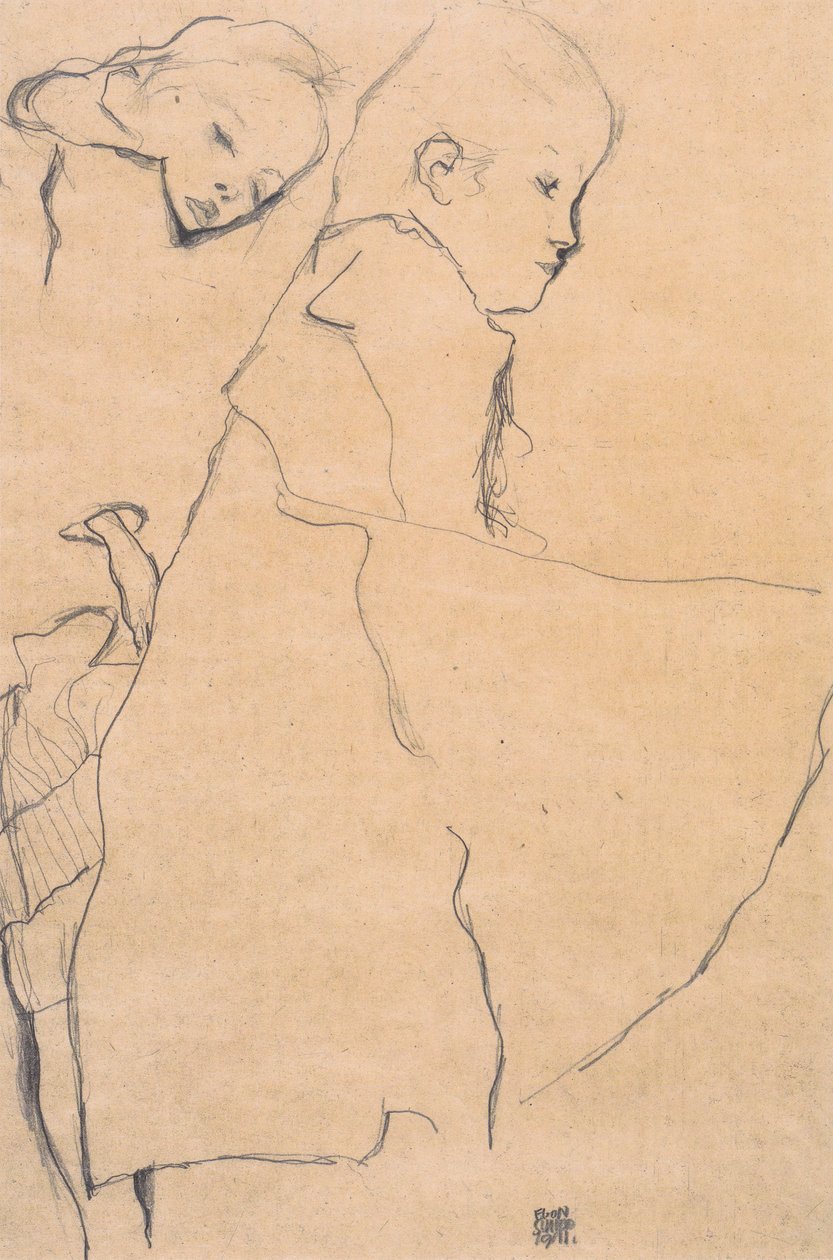 Duas meninas dormindo de Egon Schiele