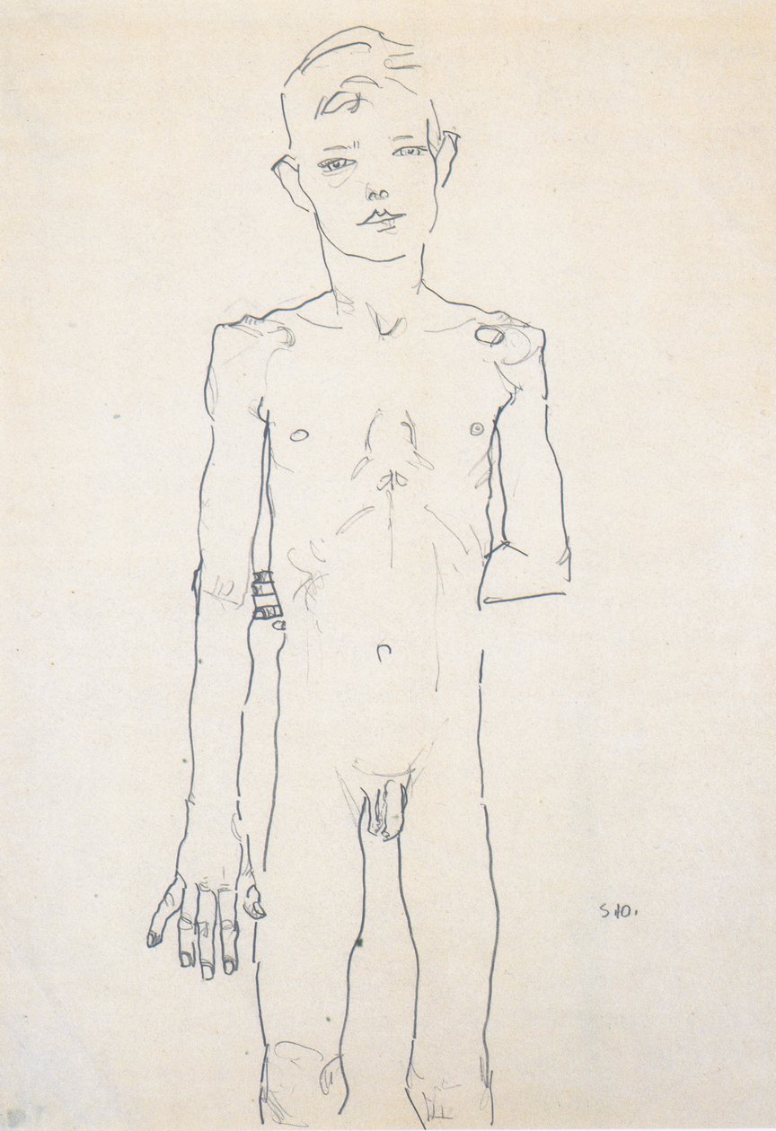 Ato de um menino em pé de Egon Schiele