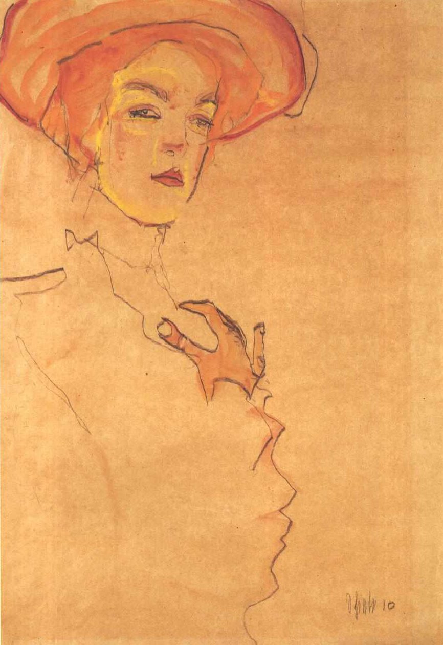 Retrato, de, um, senhora, com, chapéu laranja de Egon Schiele