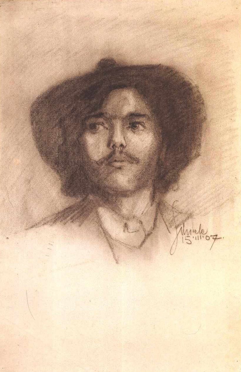 Retrato, de, um, homem jovem, com, barba, e, chapéu de Egon Schiele