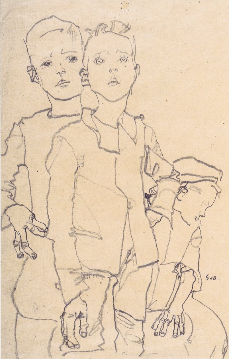 Três meninos de rua de Egon Schiele