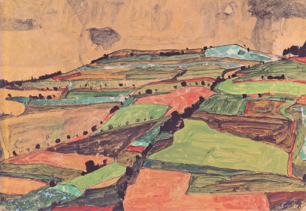 Paisagem de campo (Kreuzberg perto de Krumau) de Egon Schiele