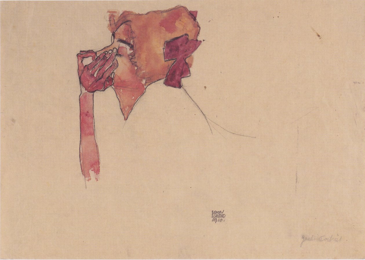 Gerti Schiele com bolso de cabelo de Egon Schiele