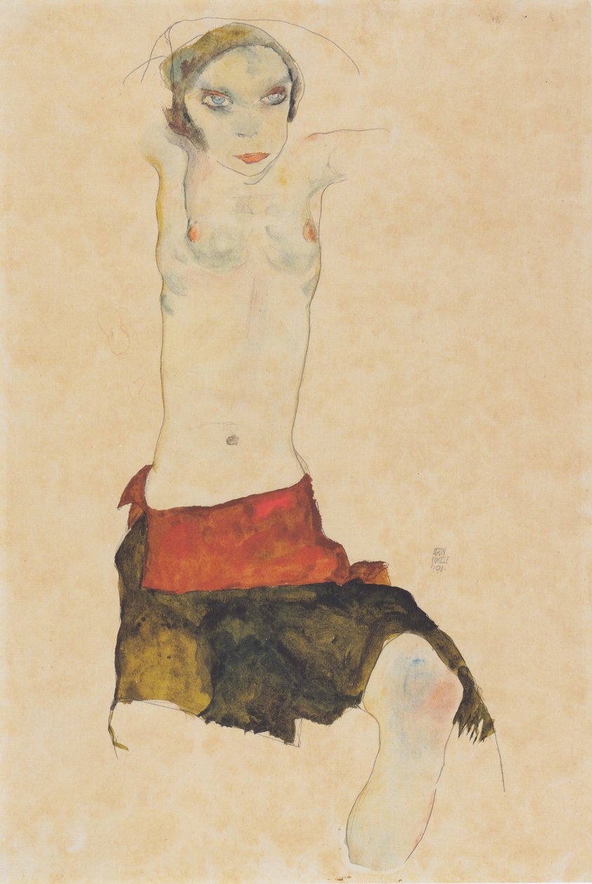 Garota seminua sentada de Egon Schiele