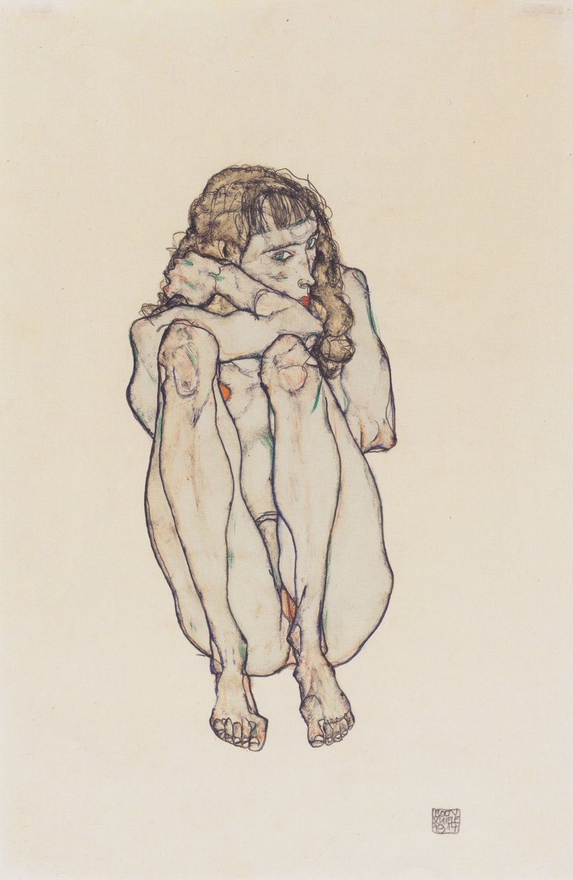 Squatting nu feminino de Egon Schiele
