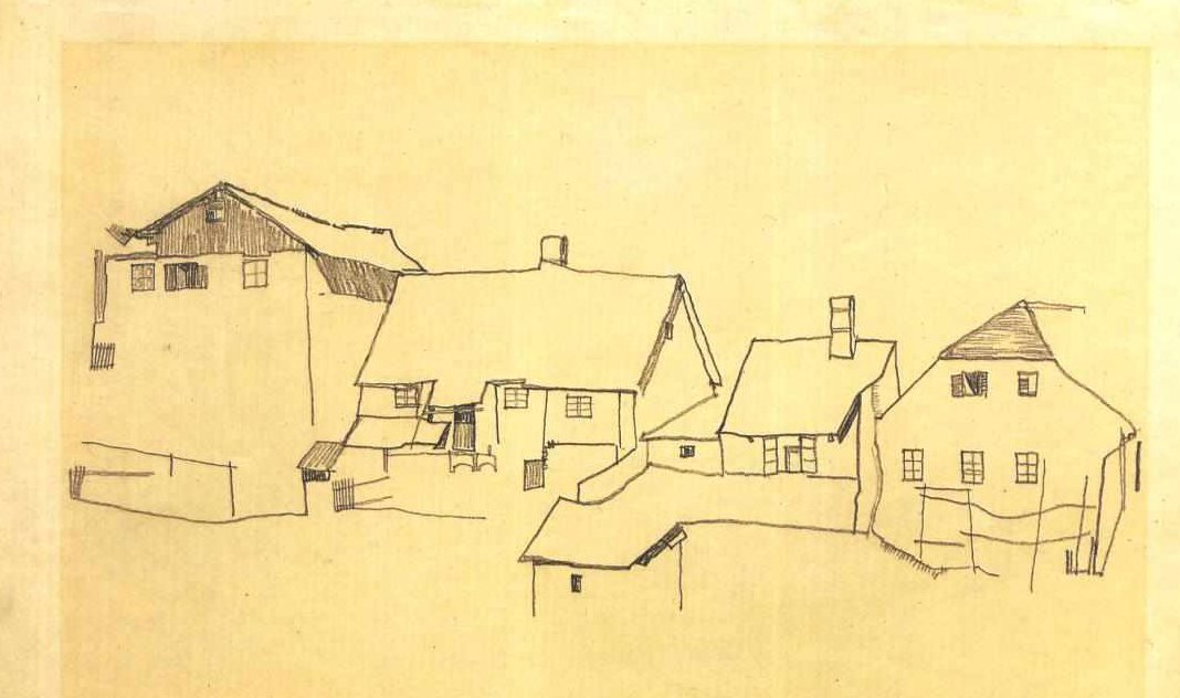 Fila de casas em Krumau de Egon Schiele