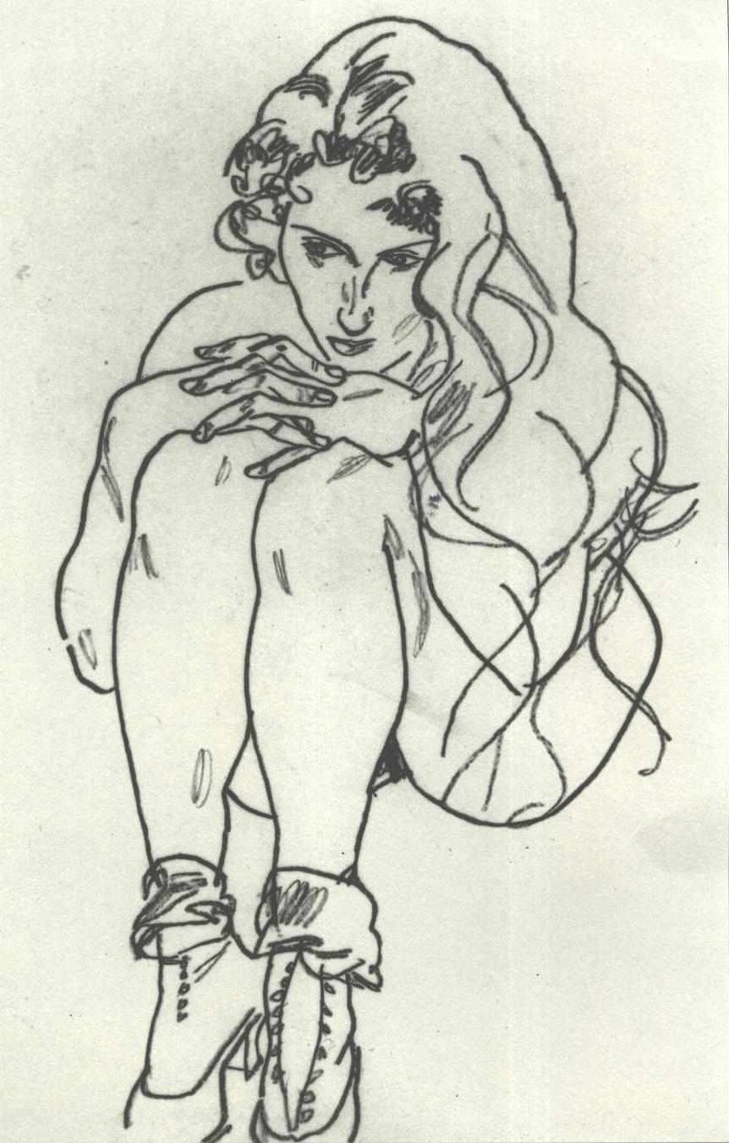 Ato mulher encolhida de Egon Schiele