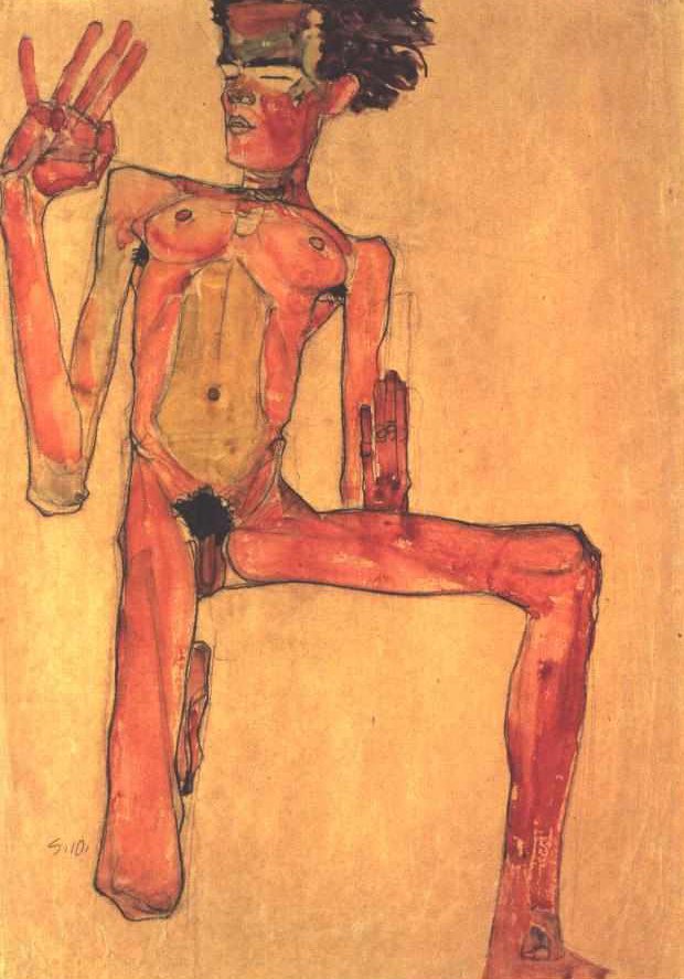 Kneeeender Selbstakt de Egon Schiele