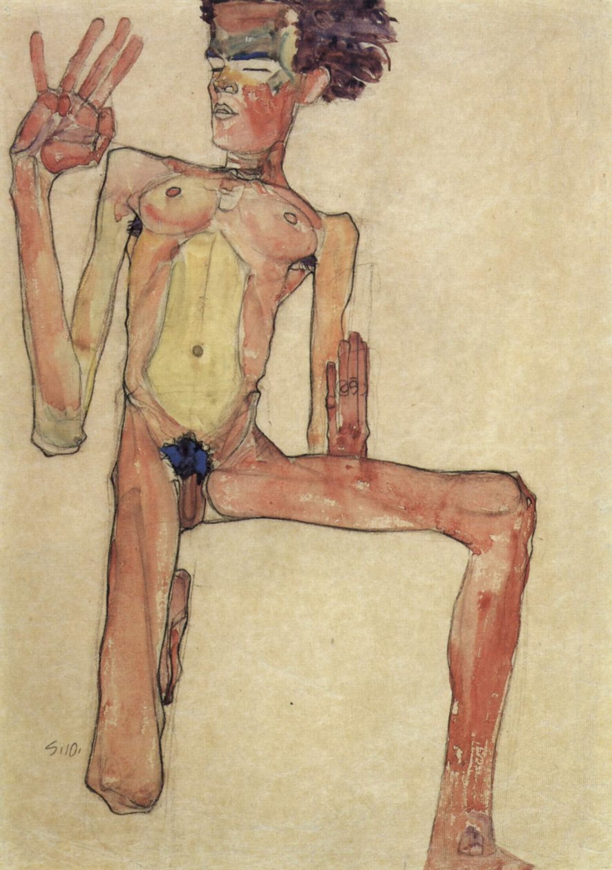 Ajoelhar-se nu de Egon Schiele
