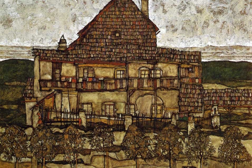 Museu Leopold, Viena. Casa com telhas. de Egon Schiele