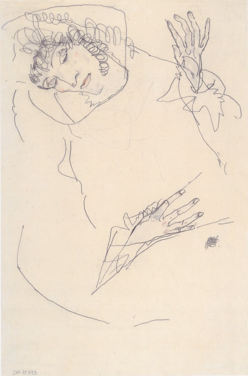 Mulher deitada com a cabeça inclinada de Egon Schiele