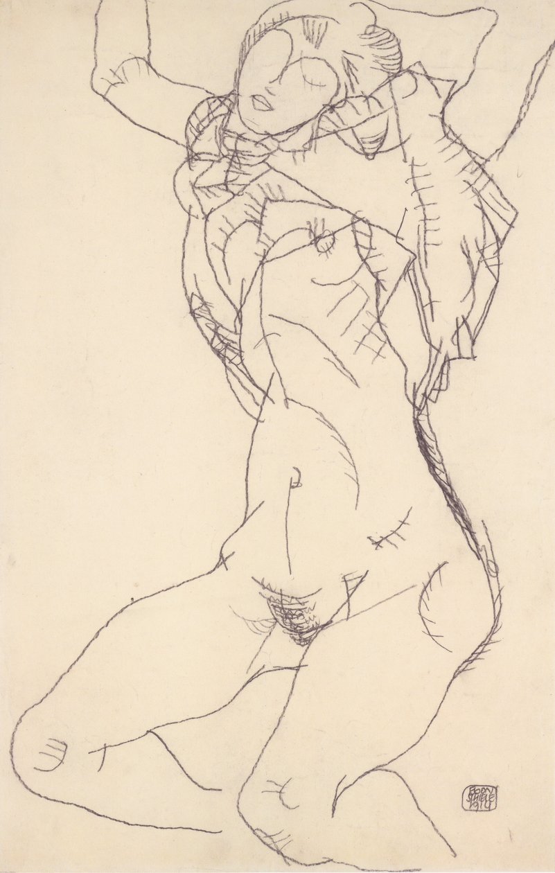 Deitado meio ciclo com braços levantados de Egon Schiele