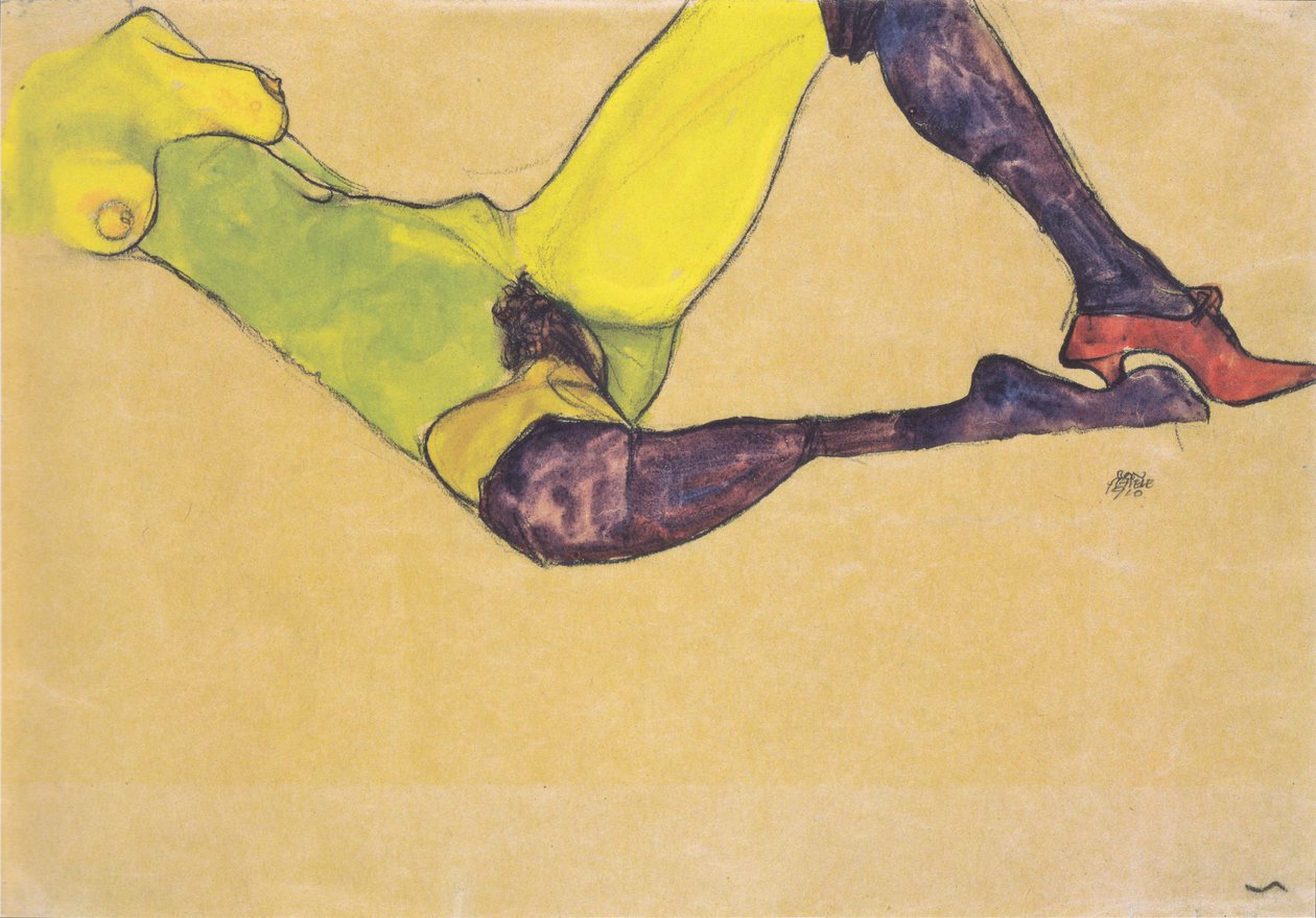 Torso nu feminino a mentir de Egon Schiele