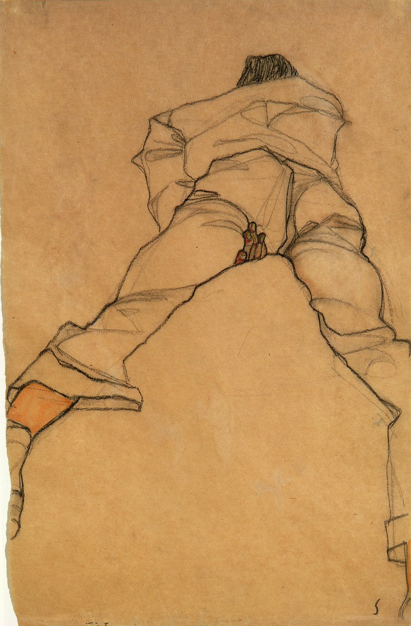 Homem deitado de costas, vista traseira, 1910 (lápis und wc) de Egon Schiele