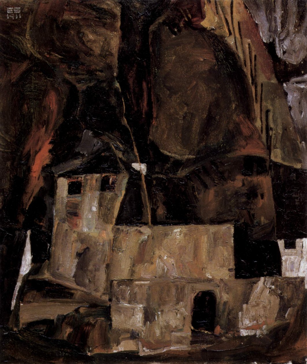 Parede e casa em terreno montanhoso com cerca de Egon Schiele