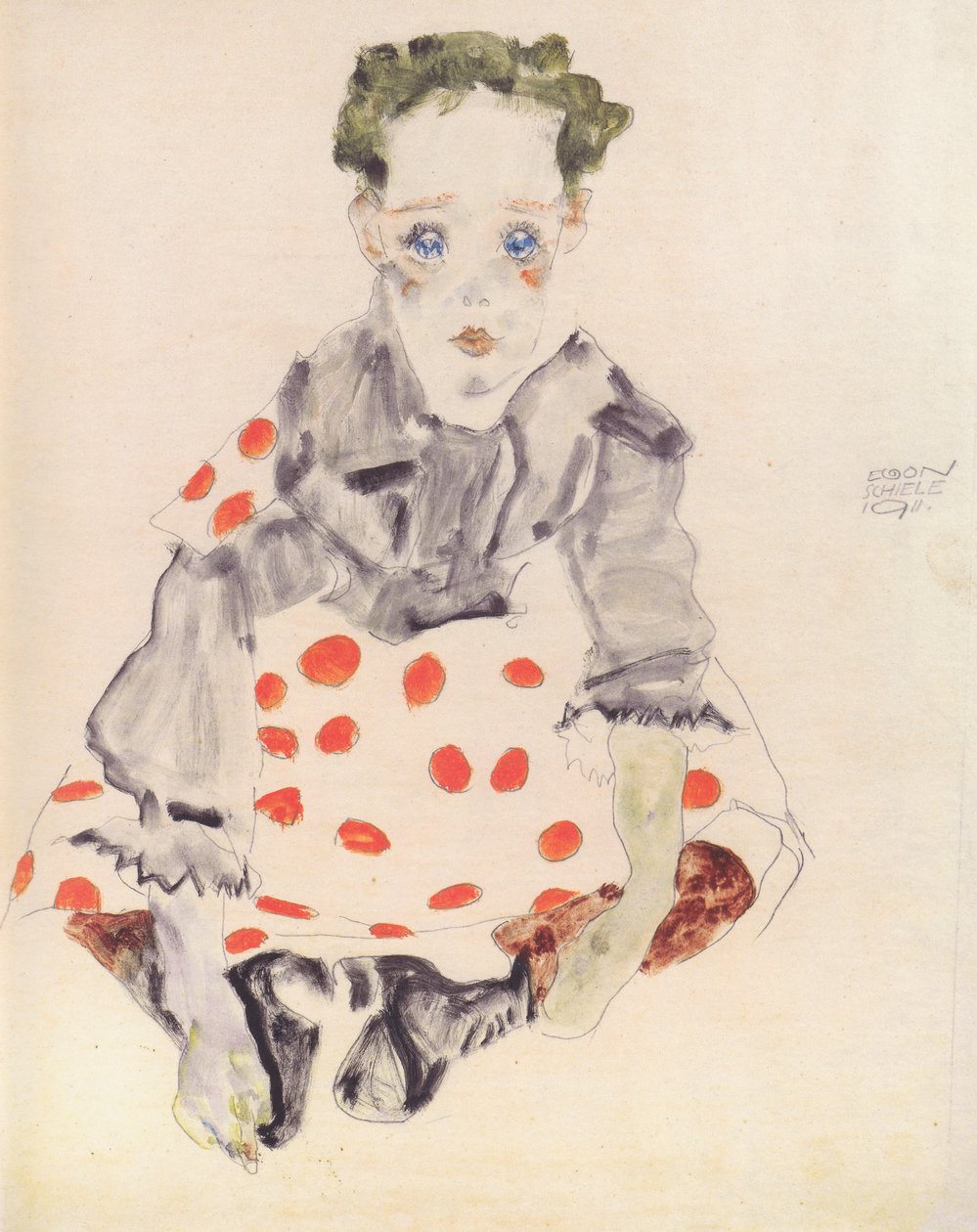 Menina no vestido manchado de Egon Schiele