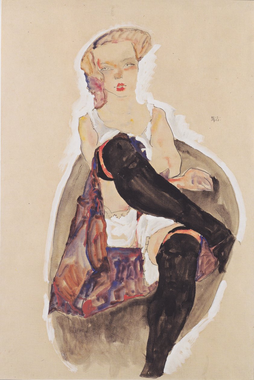 Menina, com, pernas cruzaram de Egon Schiele