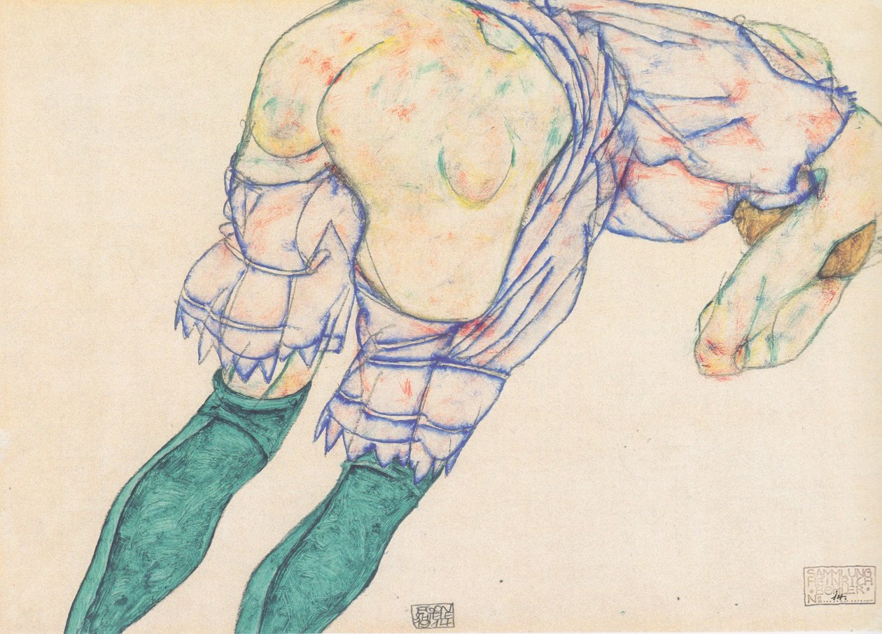 Menina, com, verde, meias de Egon Schiele