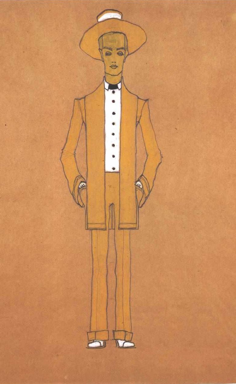 Terno de rua amarelo de design de moda de Egon Schiele