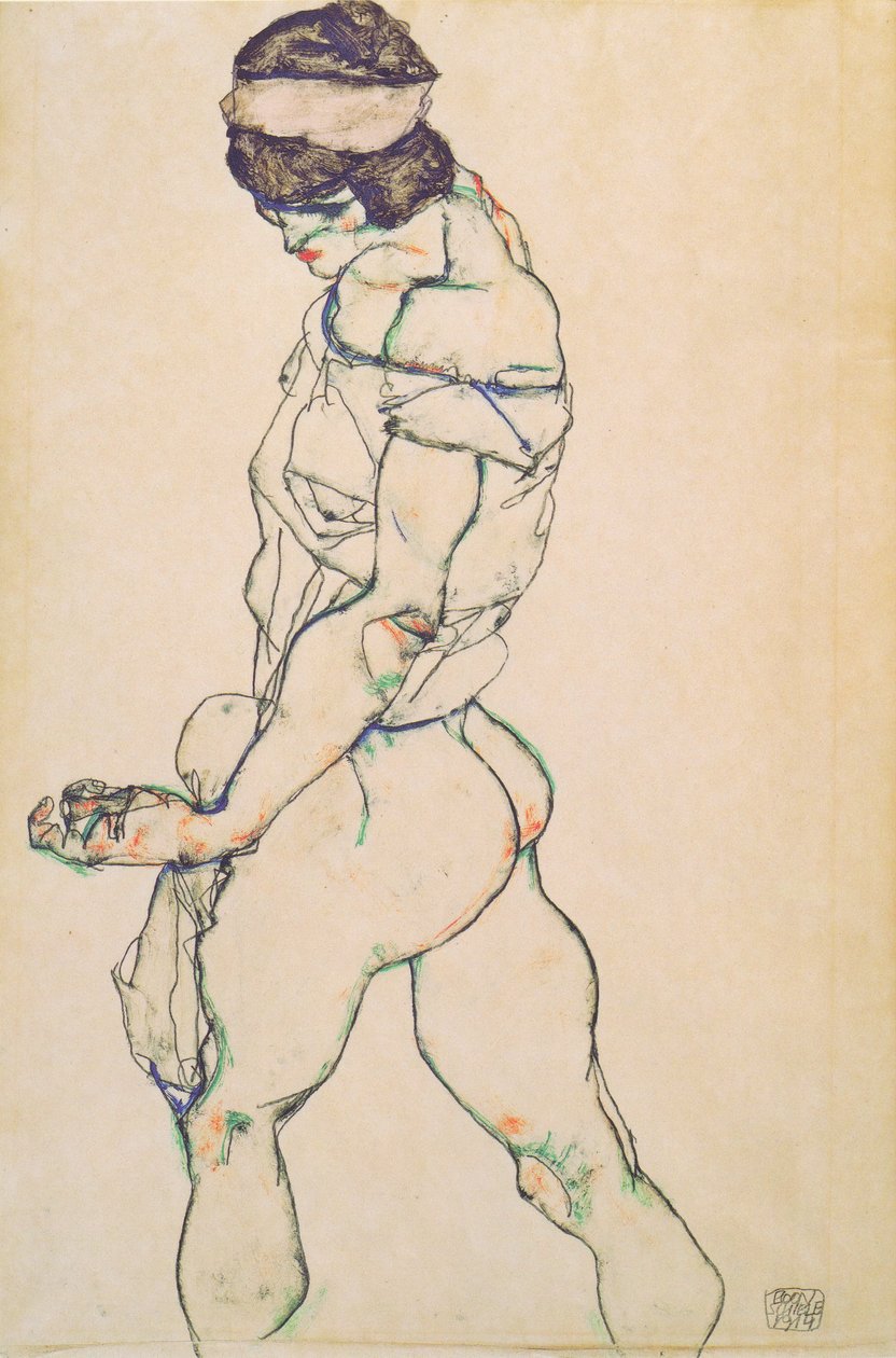 À esquerda, nu feminino de Egon Schiele