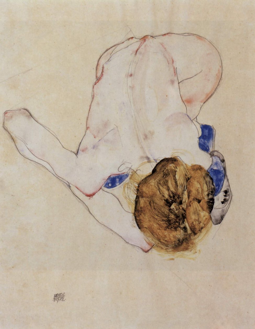 Ato feminino curvado para a frente de Egon Schiele