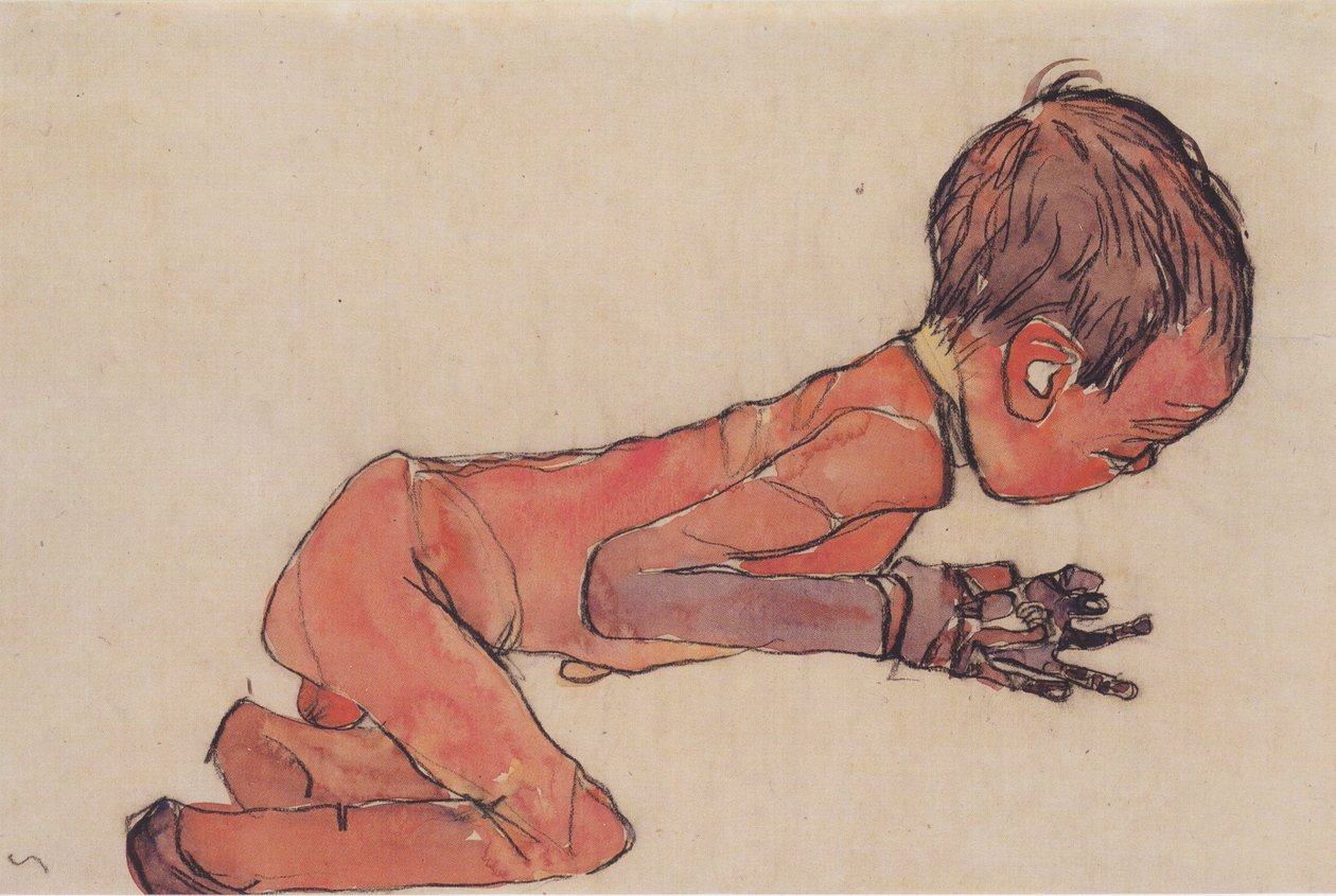 Recém-nascido com as pernas levantadas de Egon Schiele