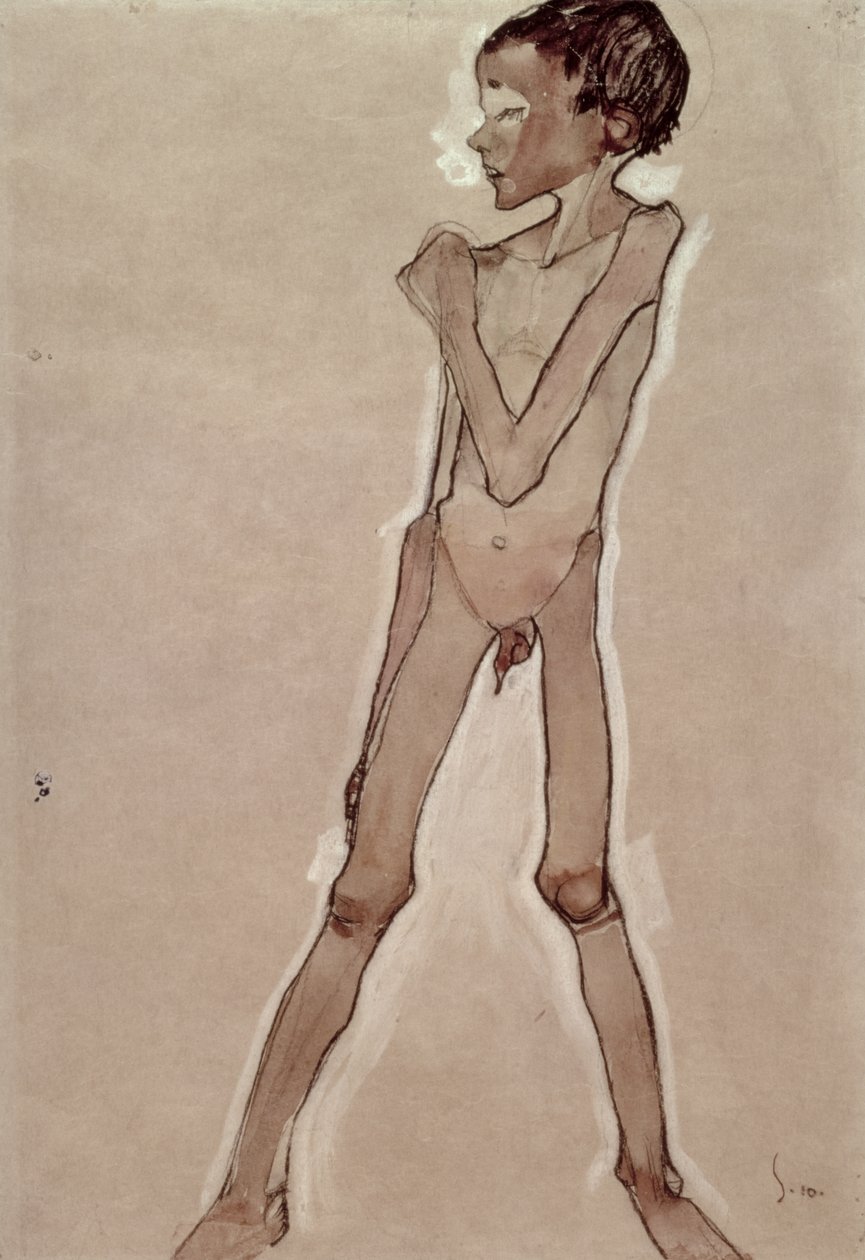 Menino nu em pé de Egon Schiele