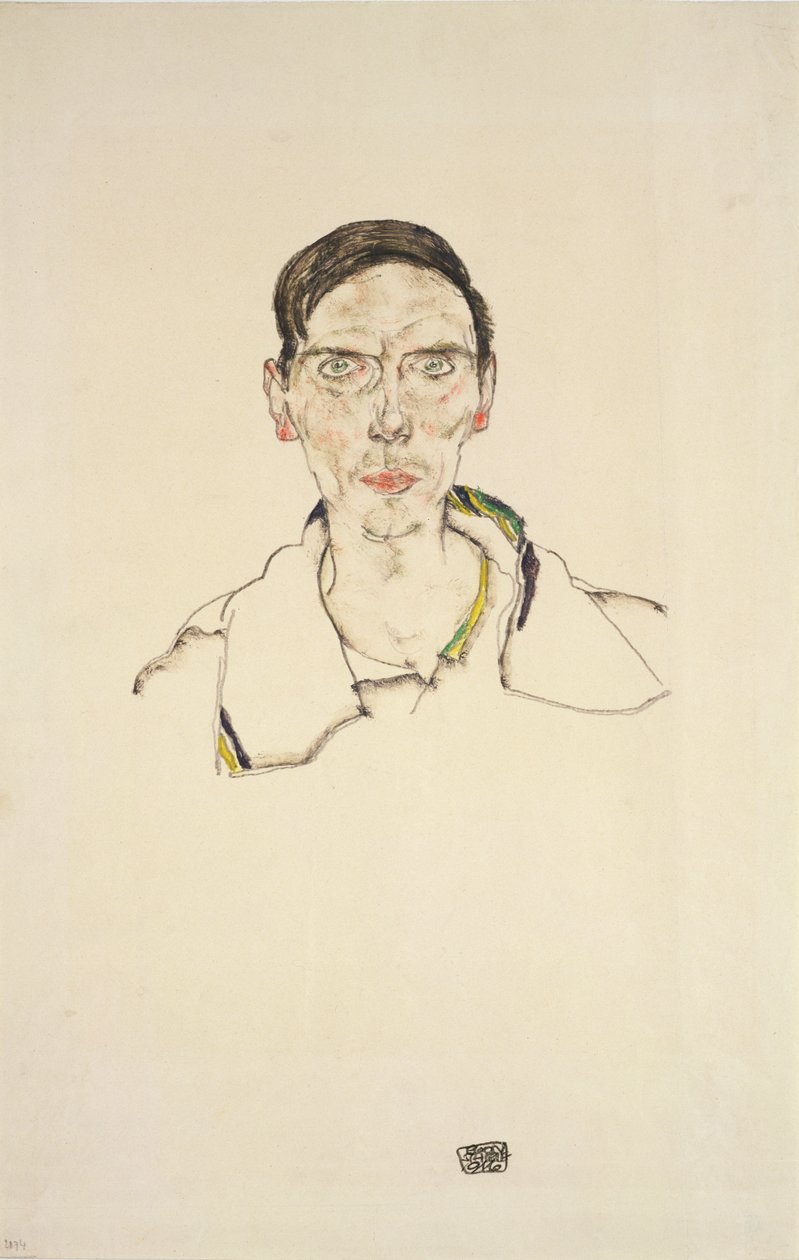 Retrato de um jovem vestindo roupas esportivas, 1916 (lápis e giz de cera) de Egon Schiele