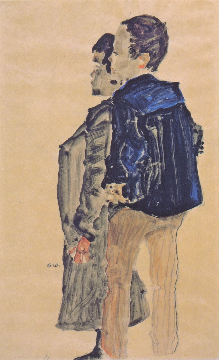 Vista traseira, de, dois meninos de Egon Schiele