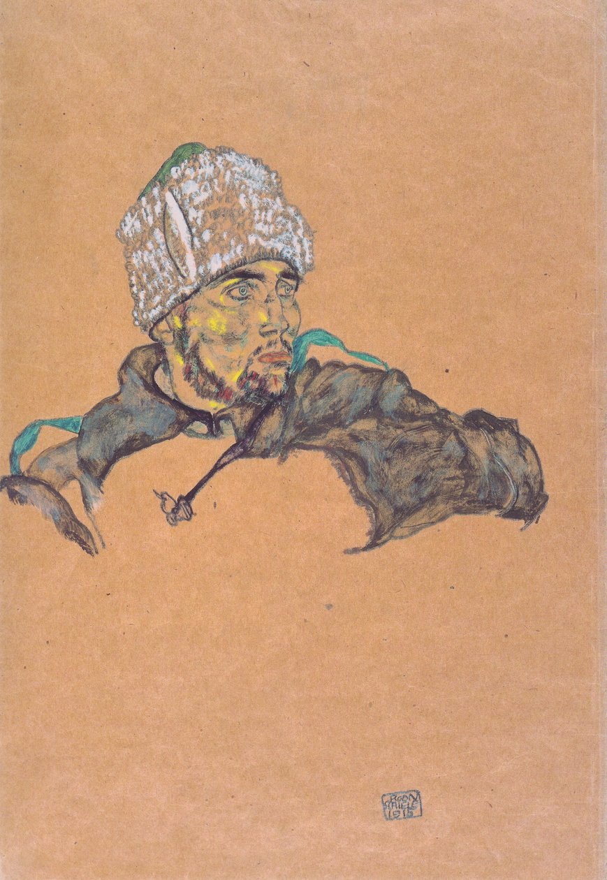 Prisioneiro de guerra russo com boné de pele de Egon Schiele