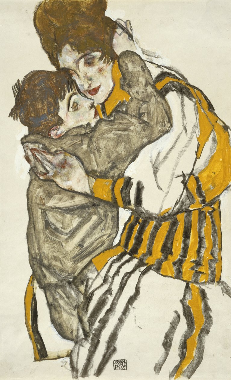 Schieles esposa com seu pequeno sobrinho de Egon Schiele