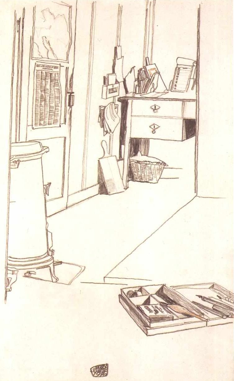 Escrevendo quarto no campo de prisioneiros de guerra Mühling de Egon Schiele