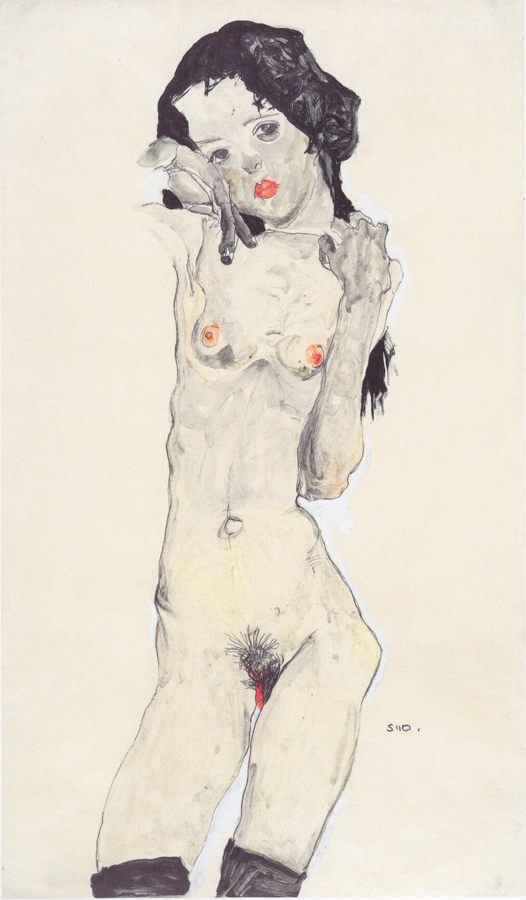 Ato de garota de cabelos negros de Egon Schiele