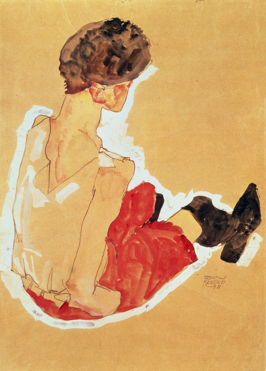 Mulher sentada, 1911 (têmpera) de Egon Schiele